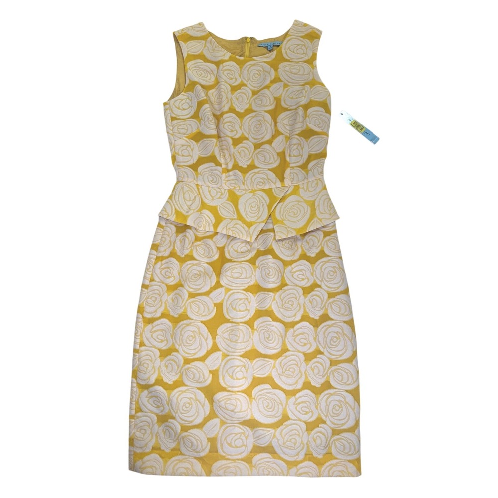 Antonio Melani Mischka Dress Deep Buttercup Ivory Floral Print Sleeveless Size 2
